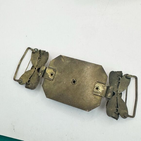 Art Nouveau Vintage Antique Bohemian Czech Garnet Red Glass Brass Sash Buckle - Picture 4 of 8